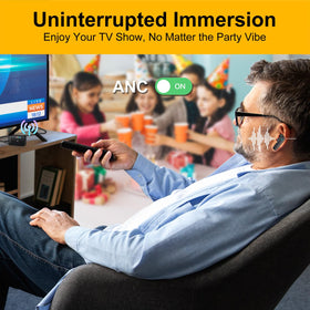 HomeSpot Bluetooth Transmitter connected to TV with multiple inputs for easy setup.
