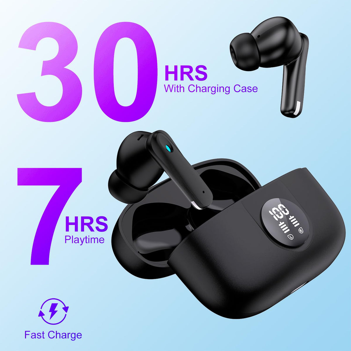 HomeSpot charging case with battery display visible for convenient power monitoring