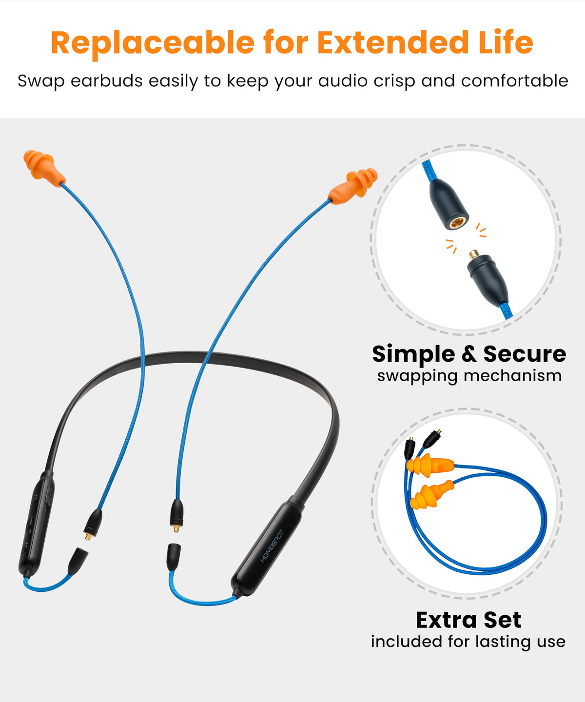 HomeSpot earbud close-up showing silicone tip texture and secure seal