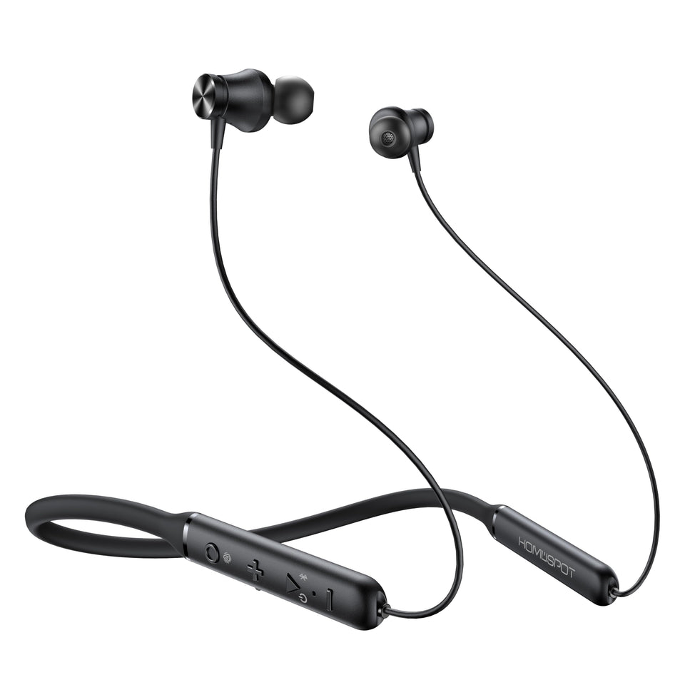 HomeSpot JY300 front view showing sleek neckband, comfortable all-day wear