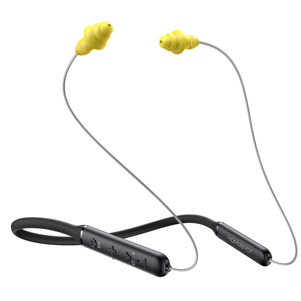 HomeSpot neckband front view showing ergonomic shape and secure fit benefit