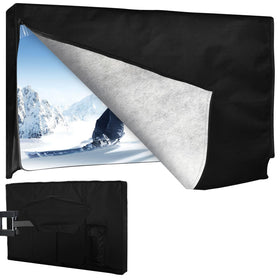 HOMEYA outdoor TV cover shields a 50-inch screen in winter with durable protection.