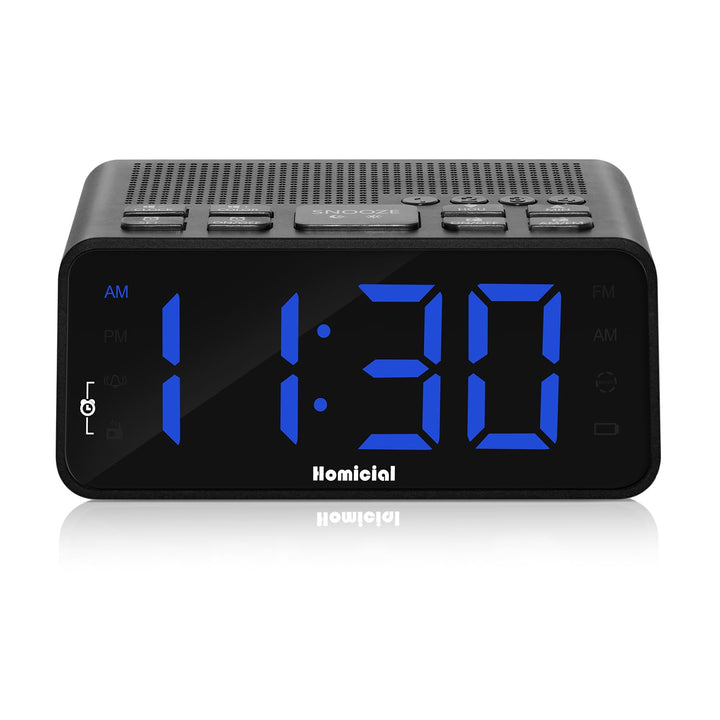 Homicial front view showing clear digits and tidy bedside fit for easy time checking