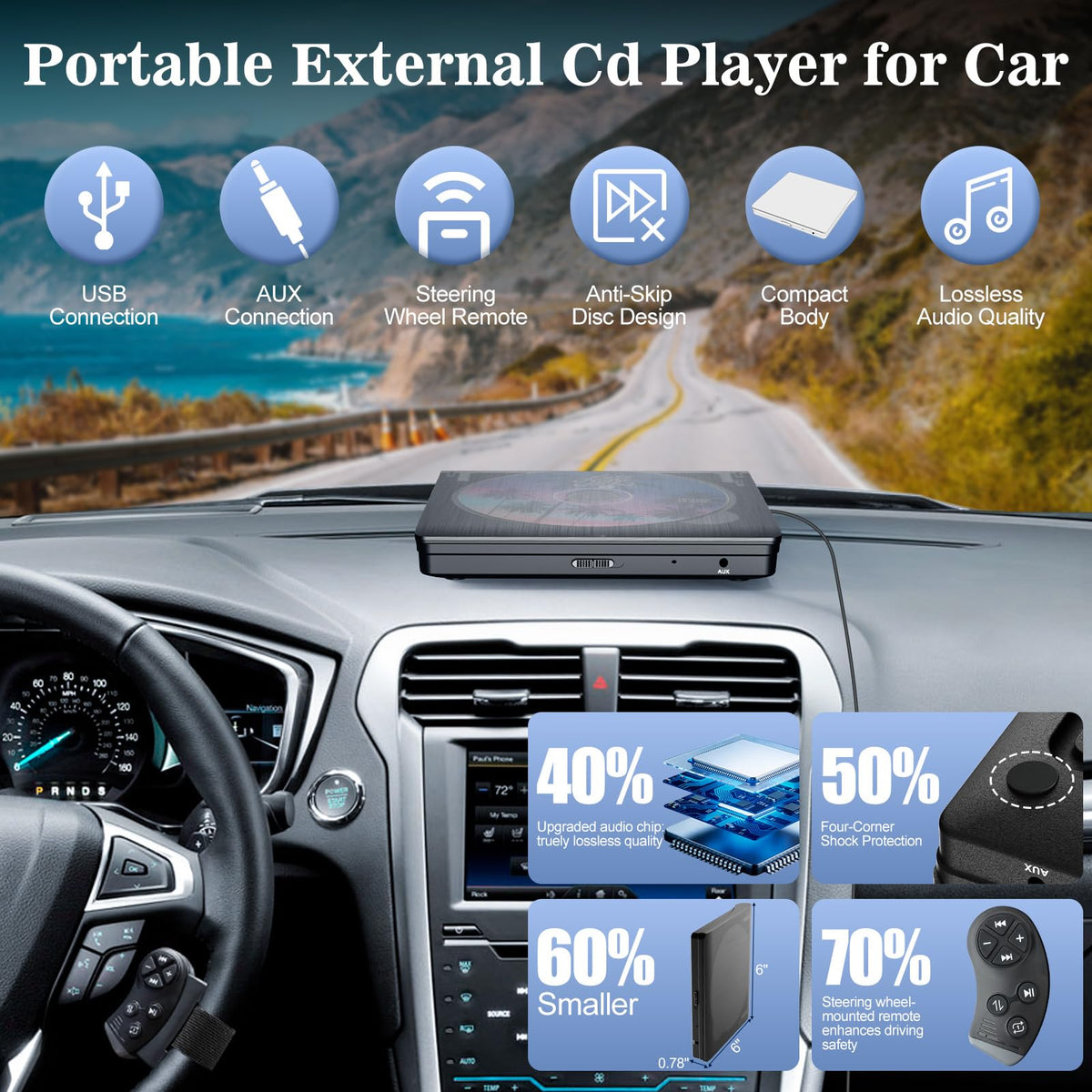 Homlab compact player held in hand, shows portability and easy storage benefit