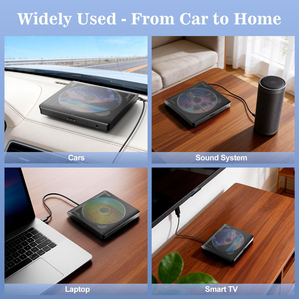 Homlab playing in car stereo display, seamless USB recognition benefit
