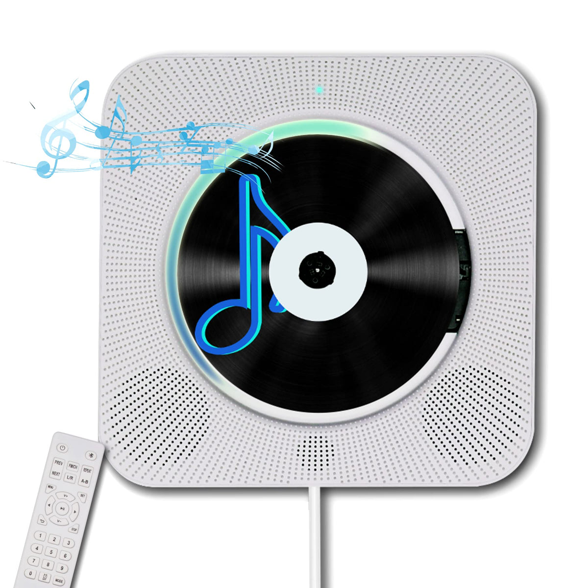 Homlab wall-mounted CD player front view with built-in speakers for compact listening.