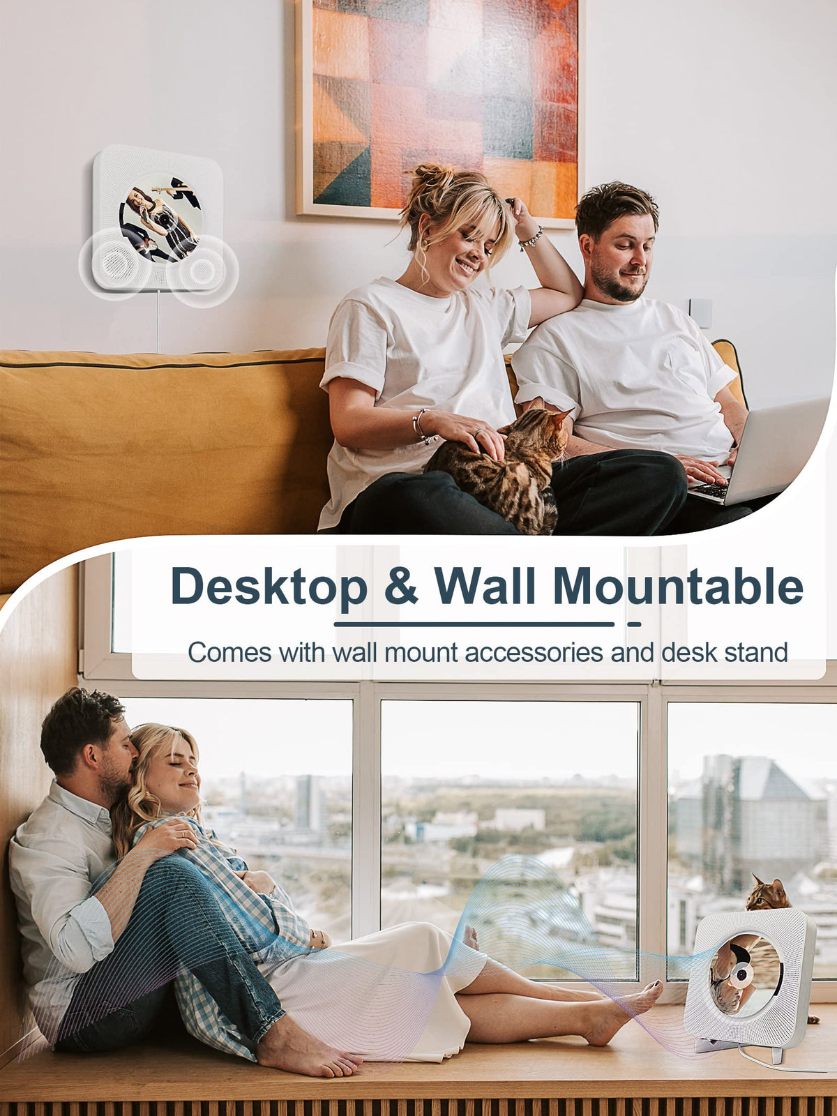Homlab wall-mounted CD player side view showing slim, space-saving design.