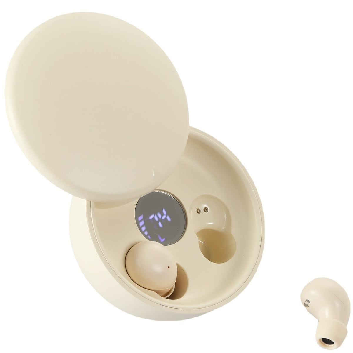 Honcas earbuds front packaging showing compact box and accessories, showcasing convenience