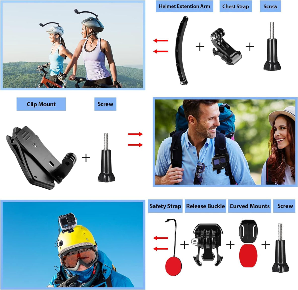 HONGDAK assorted mounts including suction cup and bike clamp for secure attachment