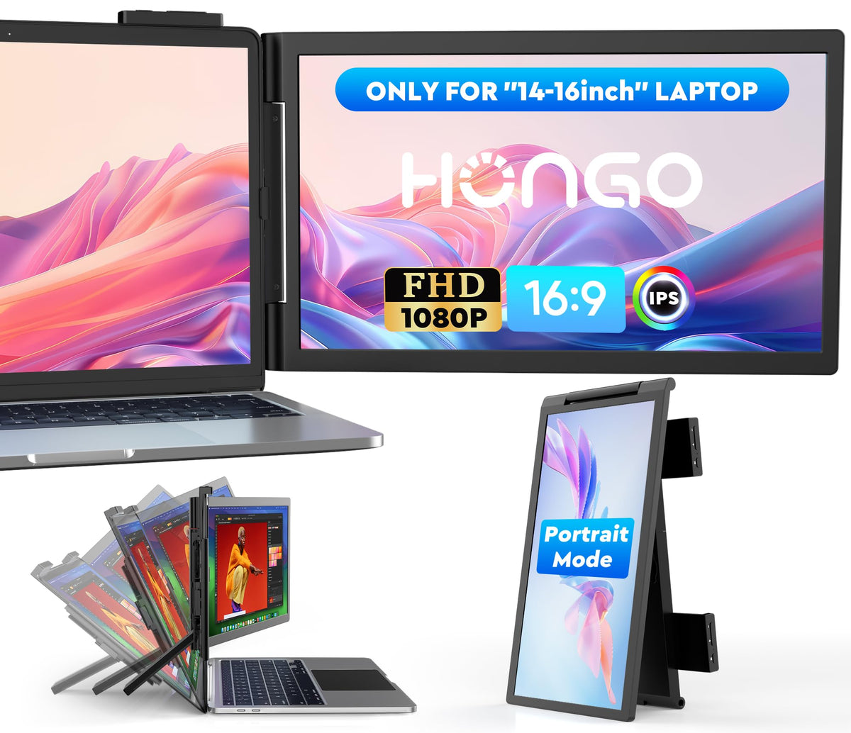 HONGO 14-inch screen extender in use for multitasking on the go