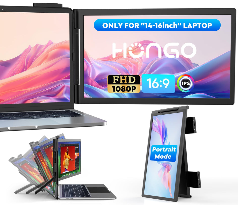 HONGO 14-inch screen extender in use for multitasking on the go