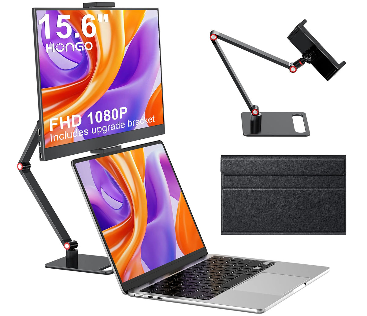 HONGO 15.6-inch portable monitor with stand for flexible workspace setup.