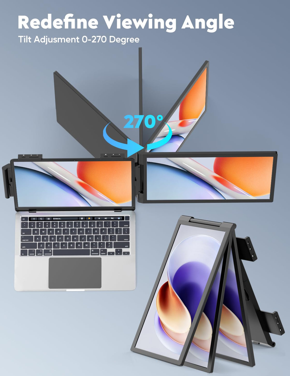 HONGO screen extender rotated for landscape and portrait viewing