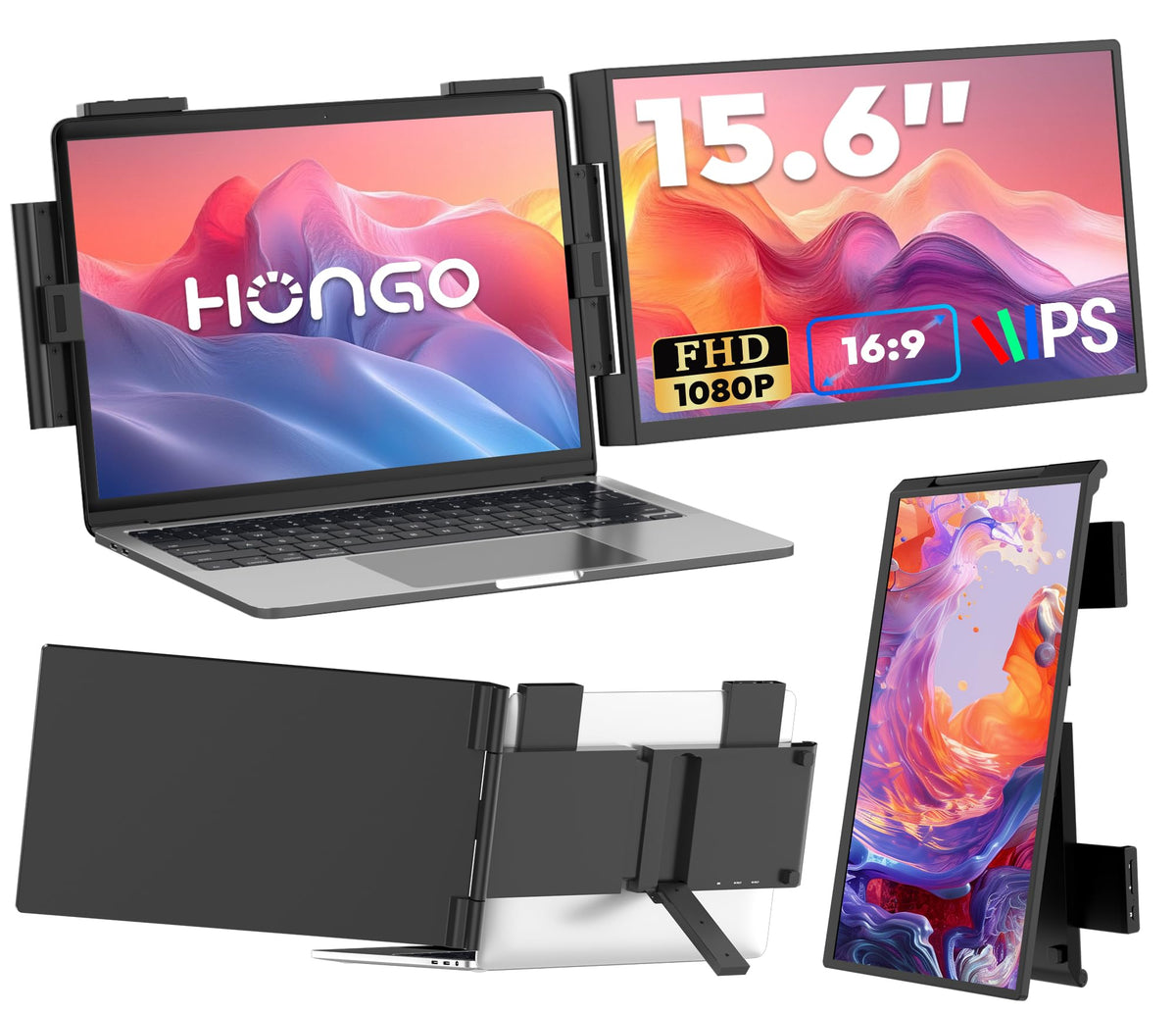 HONGO laptop screen extender setup on a 15.6-inch laptop for multitasking