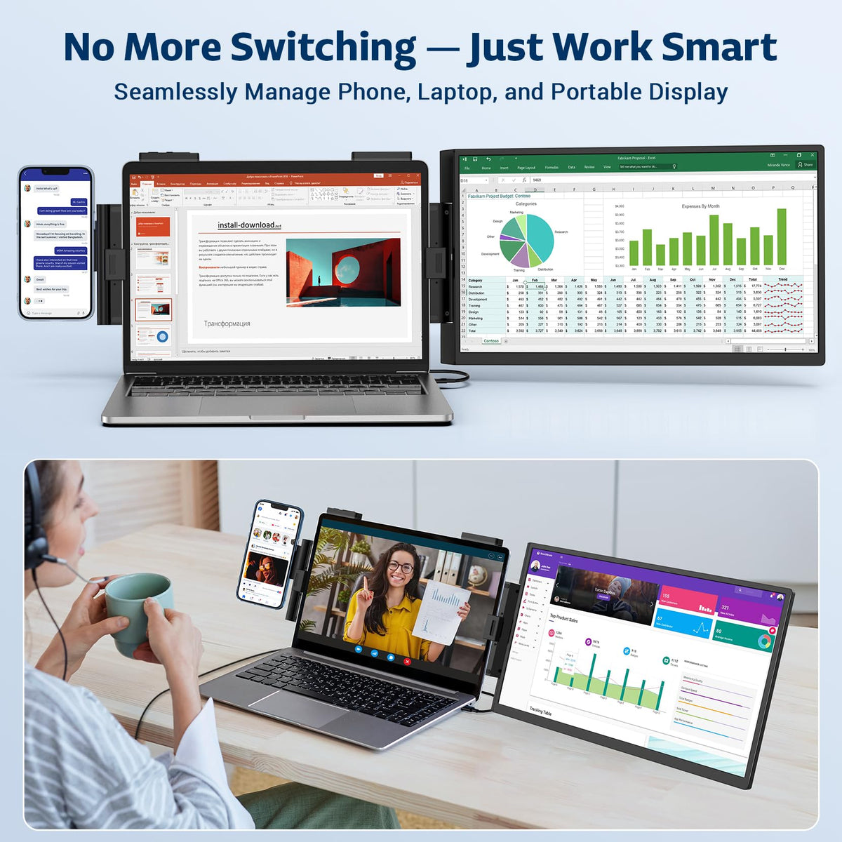 HONGO USB-C or HDMI connectivity enables quick, seamless screen expansion.