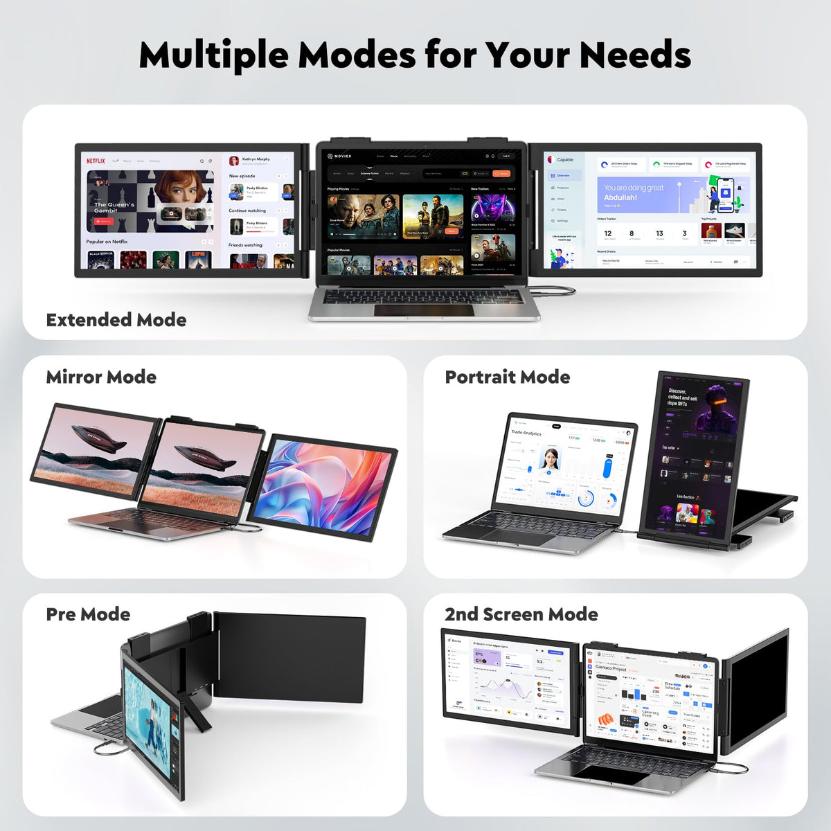 HONGO triple monitor setup enables efficient multitasking.