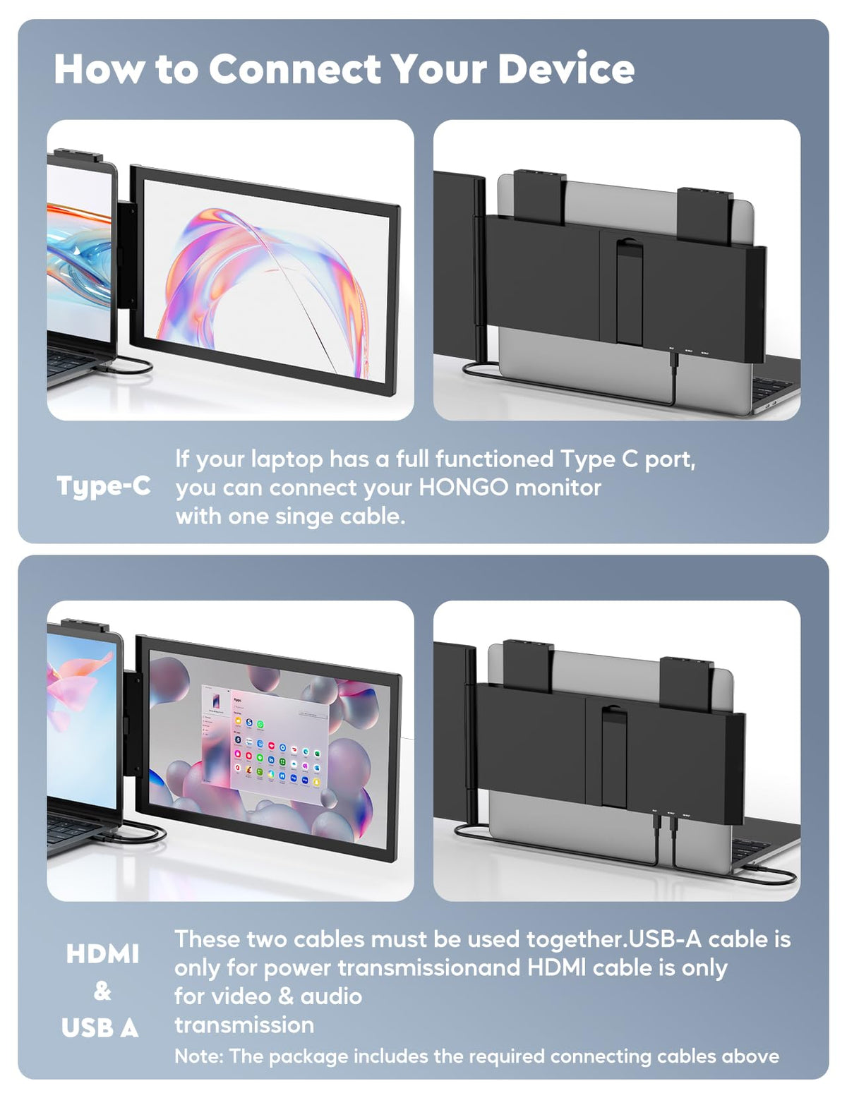 HONGO USB-C and HDMI connectors enable quick, driver-free setup