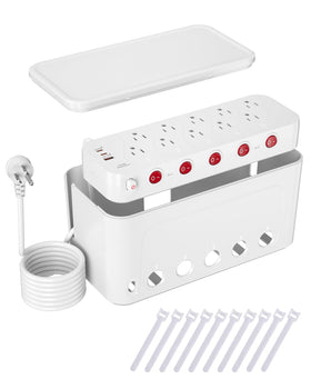 HoniHom front view of white box and visible outlets showing neat storage benefit
