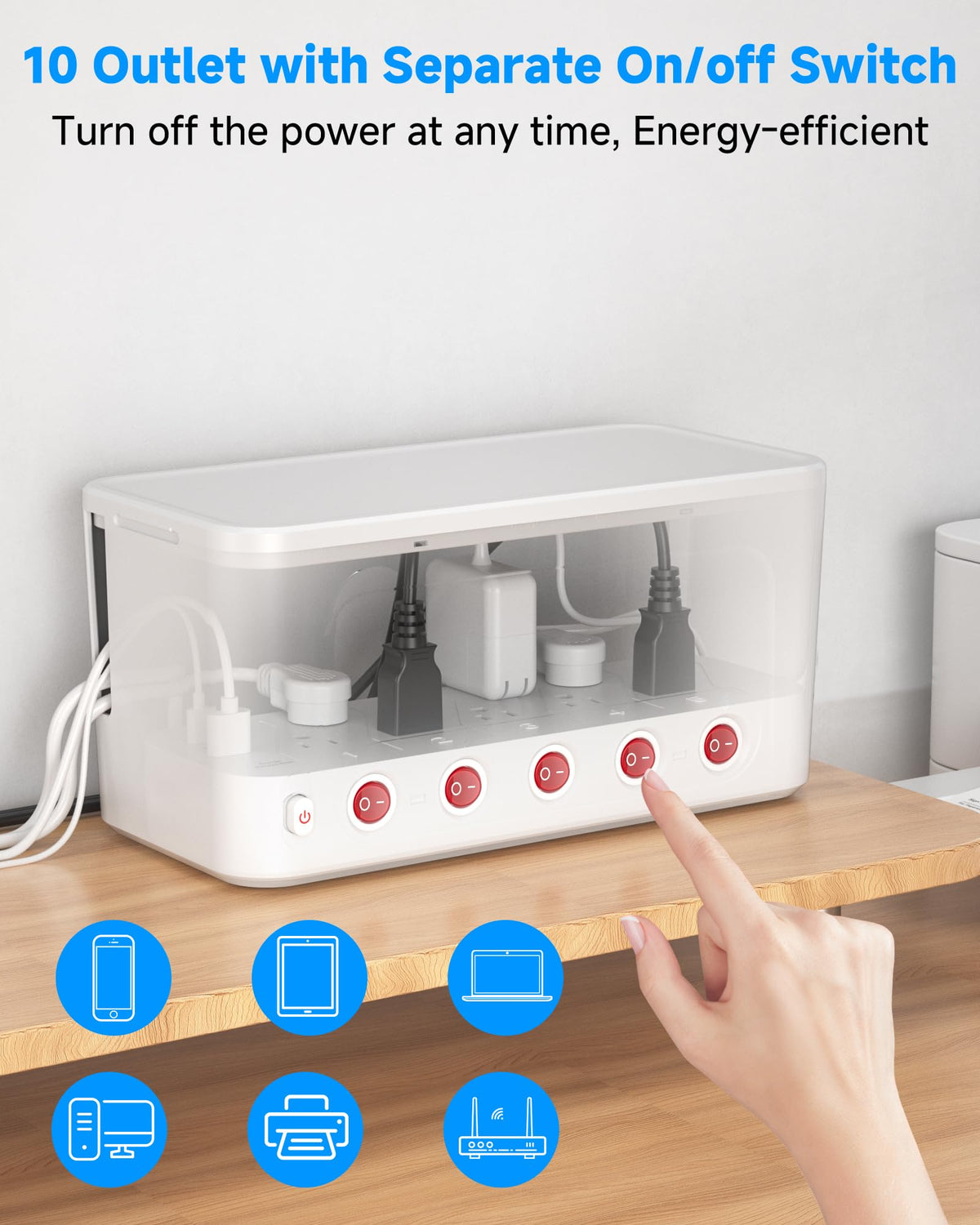 HoniHom USB ports and individual switches detail offering convenient control