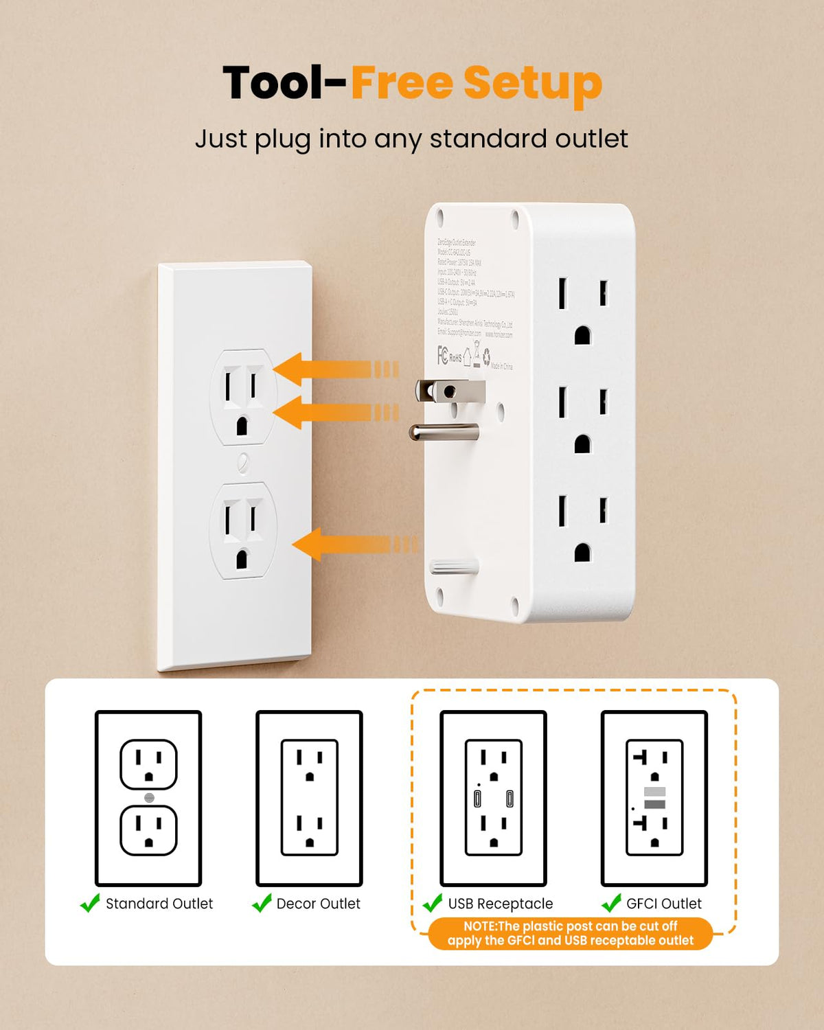 HONIZER ideal for behind nightstands or desks with clutter-free cords.