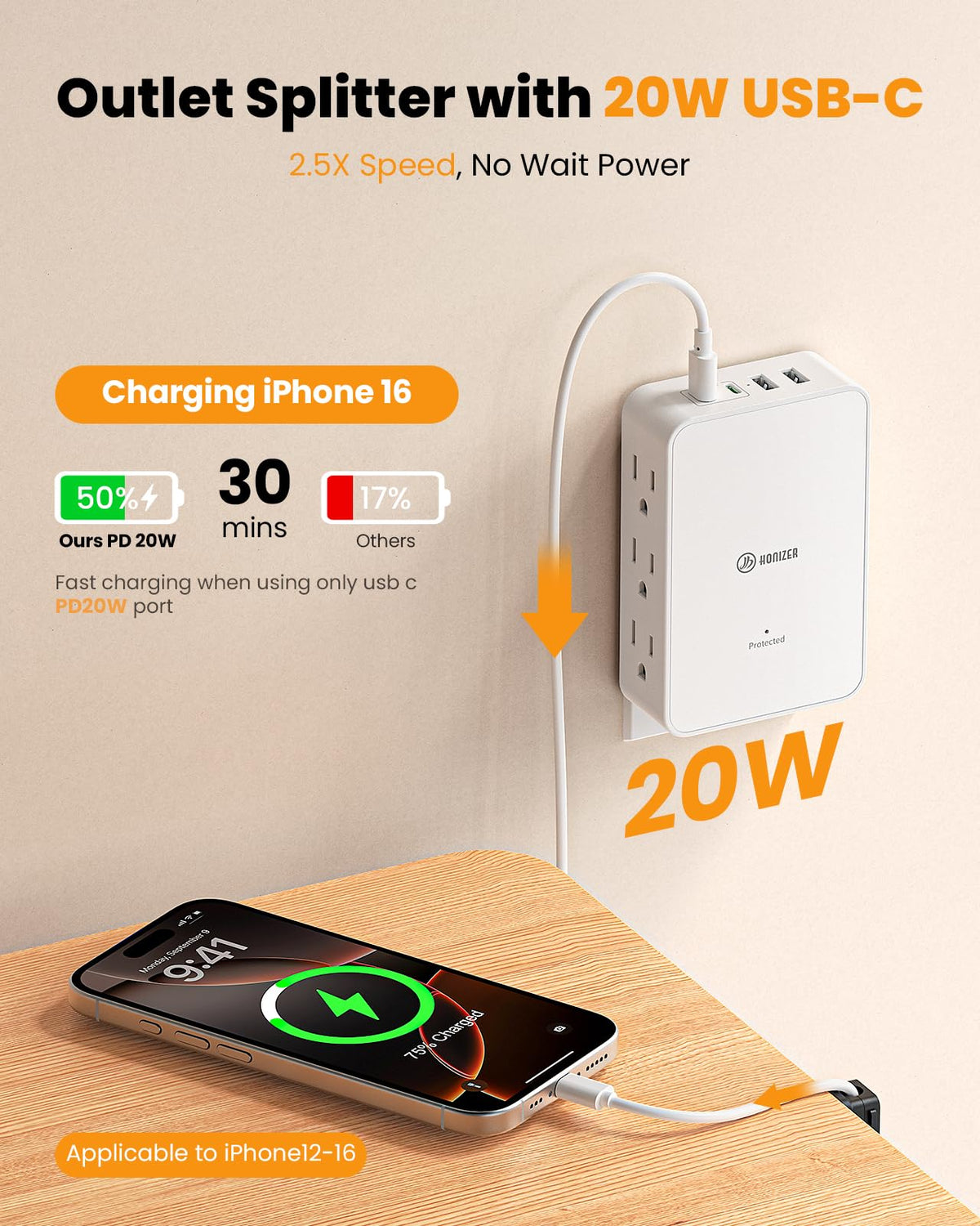 HONIZER built-in cable clips keep cords organized behind sofas.