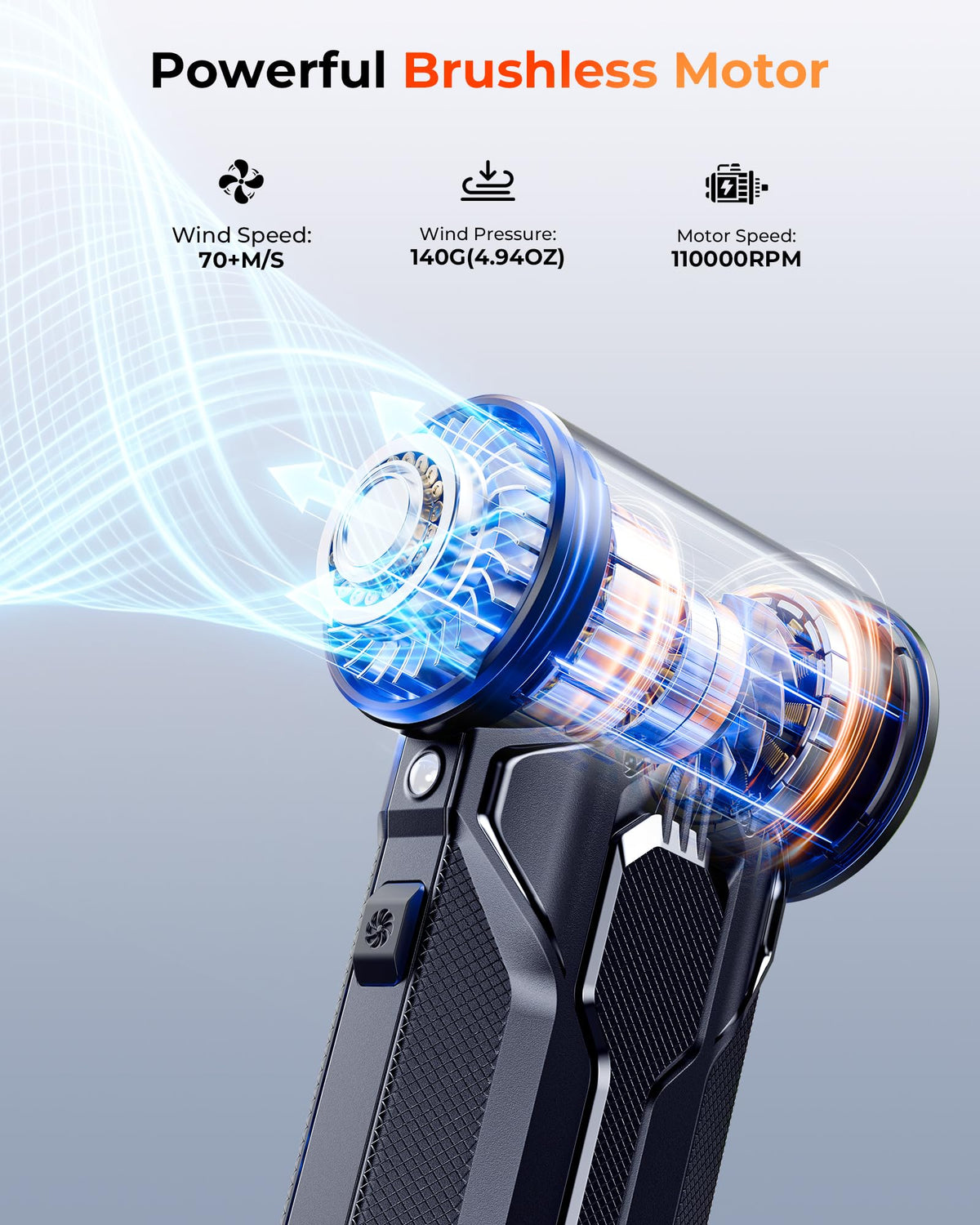 Honornic air duster with 3 gear settings for tailored cleaning power.