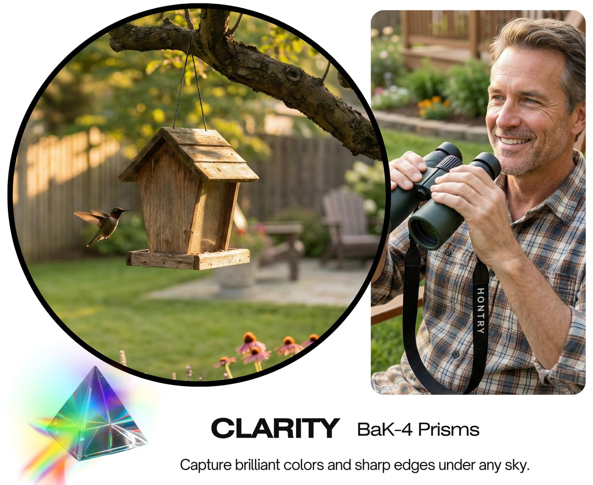 Adjustable eyecups on Hontry binoculars fit glasses or bare eyes comfortably.