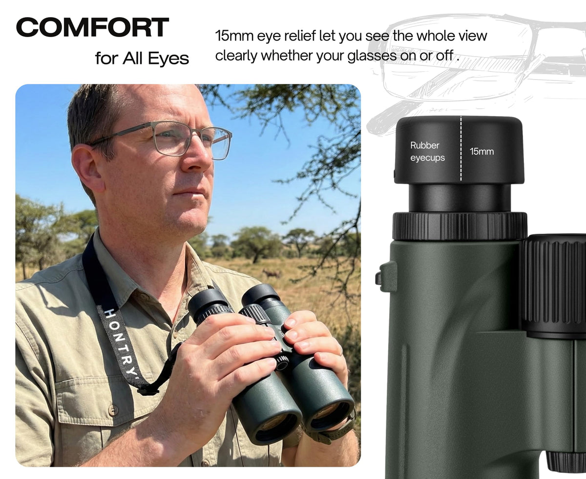 Rugged rubber body of Hontry binoculars built for wind and cold conditions.