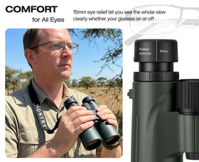 Rugged rubber body of Hontry binoculars built for wind and cold conditions.