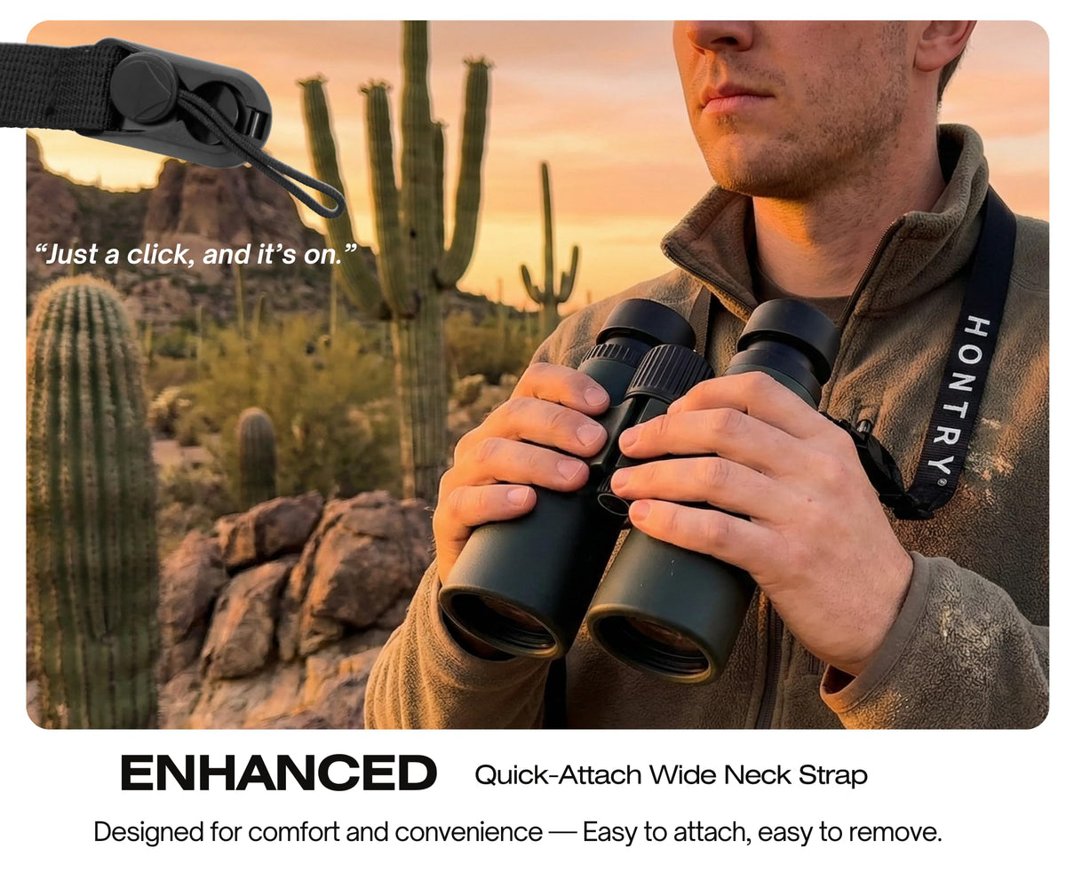 Hontry 8x42 binoculars with compact travel case for easy trips.