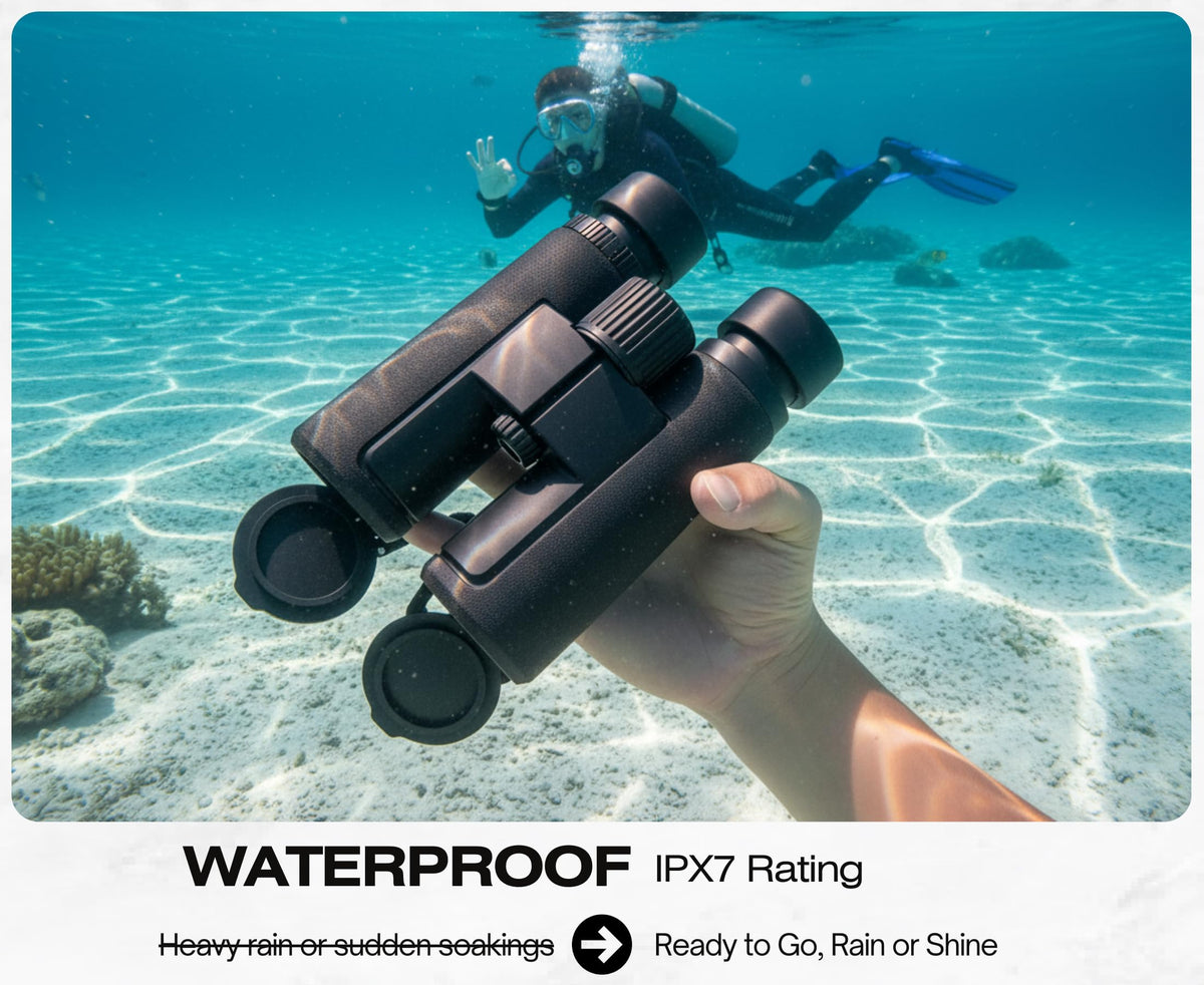 Hontry binoculars float when dropped, ideal for boat or shoreline adventures