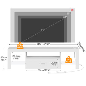 HOOBRO LED TV stand with glass shelves for display and organization.