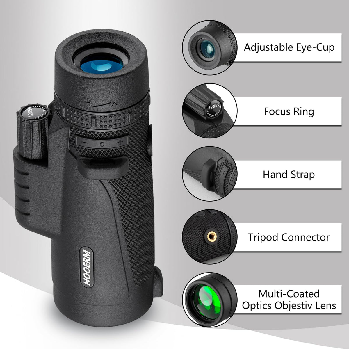 Hooerm monocular close-up of eyepiece and focus ring for precise adjustments
