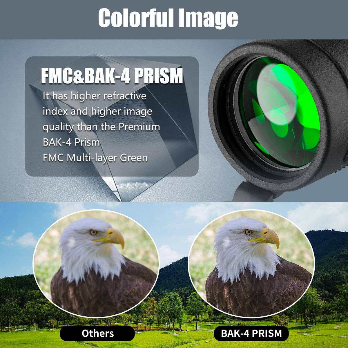 Hooerm monocular lens close-up highlighting BAK-4 prism clarity and bright views