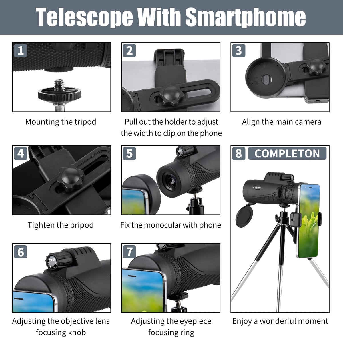 Hooerm monocular used outdoors on trail to spot wildlife and scenic details