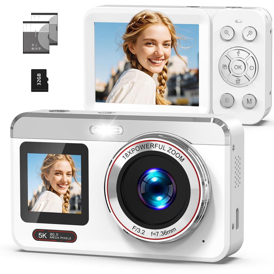 Hoorola 5K camera with front selfie screen for easy self-recording.