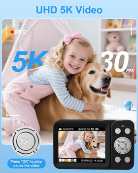 Hoorola 5K camera rear 2.8-inch display for accurate self-framing.