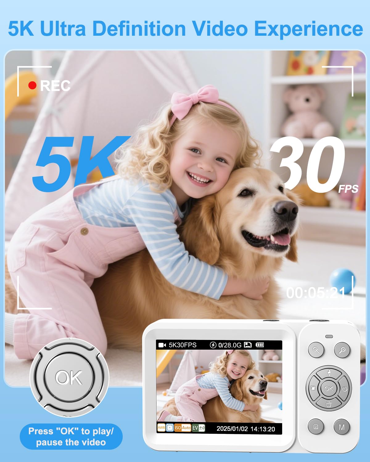 Hoorola 5K camera rear display helps precise framing.