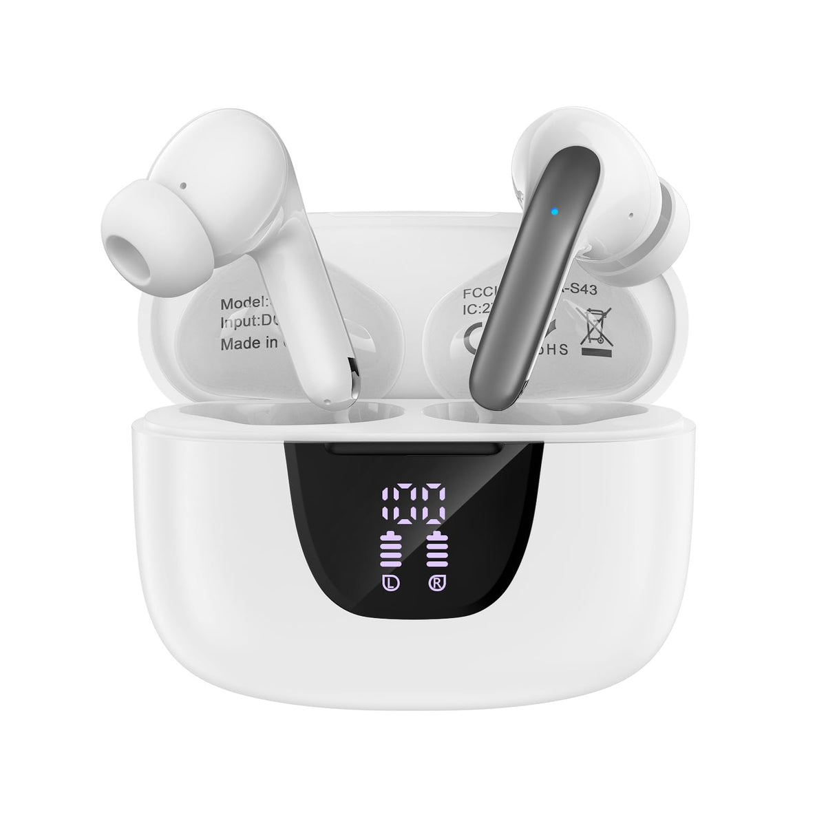HOOTEK wireless earbuds with LED display case for easy battery monitoring