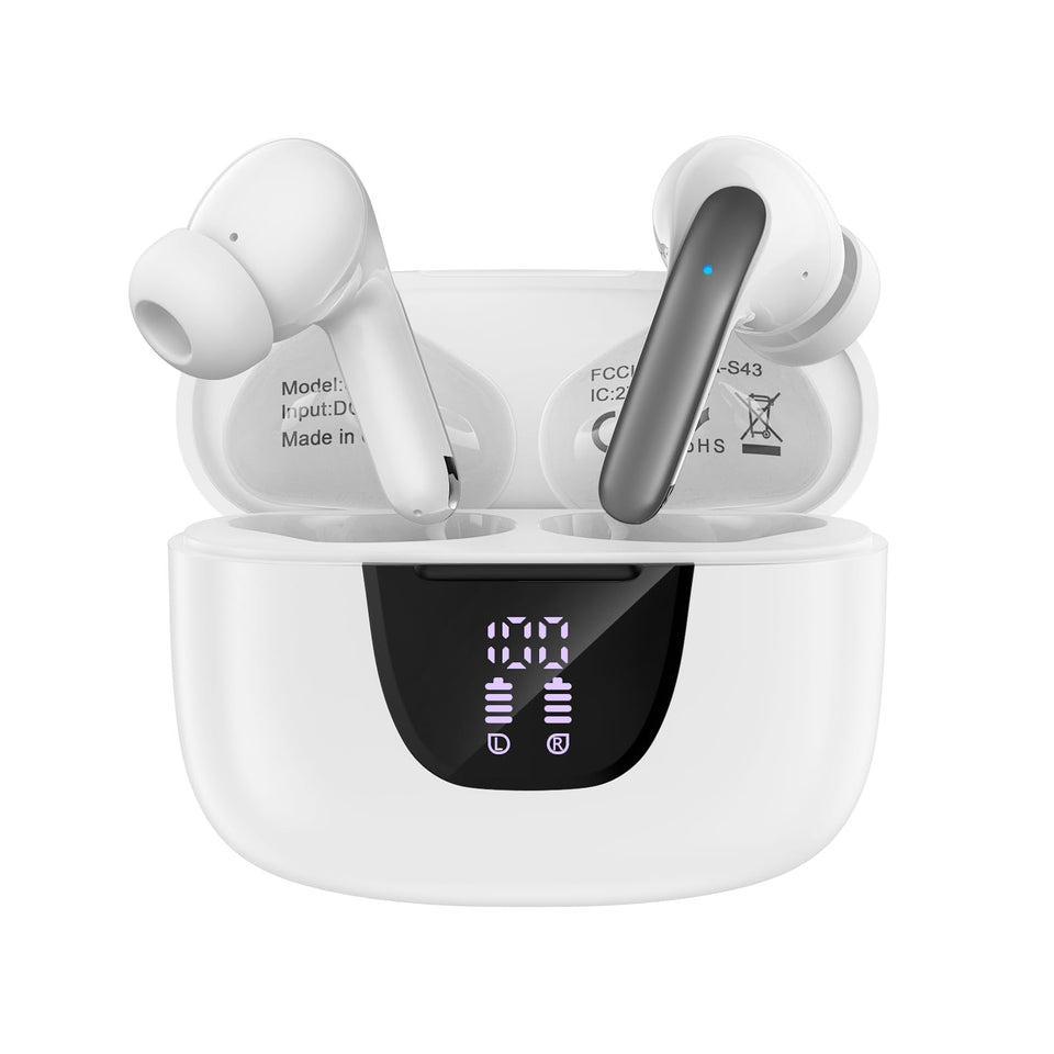 HOOTEK wireless earbuds with LED display case for easy battery monitoring