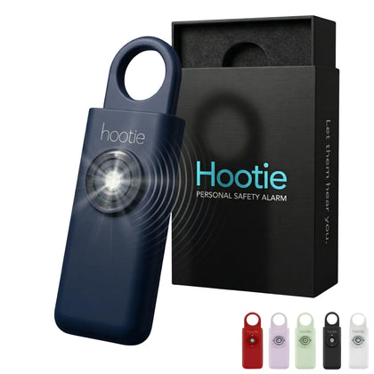 Hootie front view navy alarm shows compact safety device and easy carry benefit
