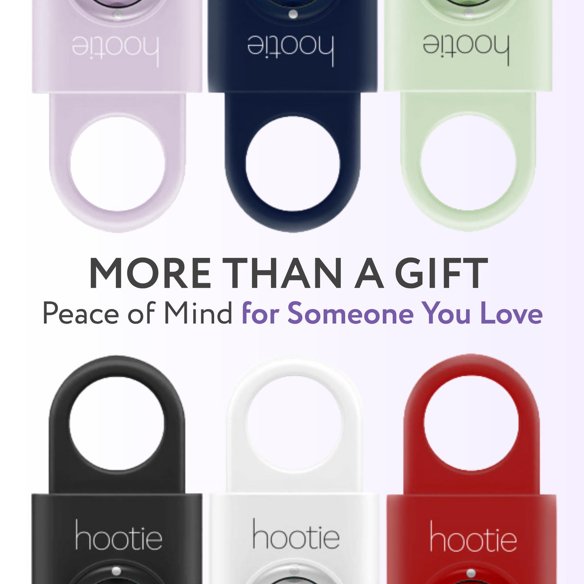 HOOTIE label and feature list highlighting 130dB siren and strobe light