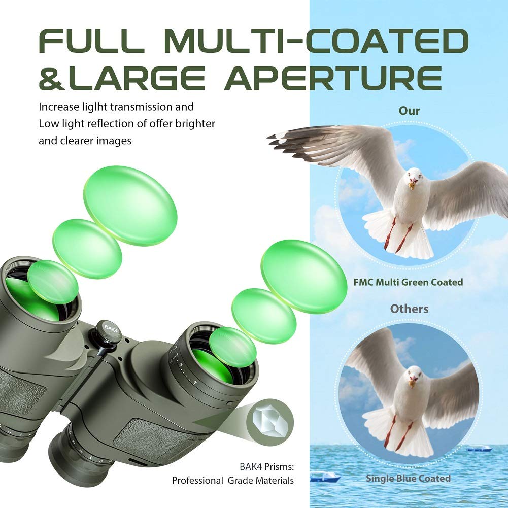 HOOWAY army-green binoculars with ergonomic grip for secure handling on the deck