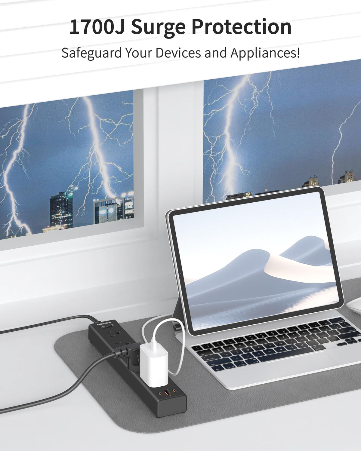 HOPOW 1700 Joules surge protection safeguards devices
