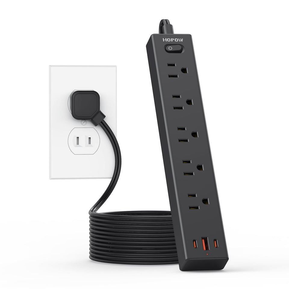 HOPOW 2-prong to 3-prong extension cord with slim polarized plug saves space behind furniture