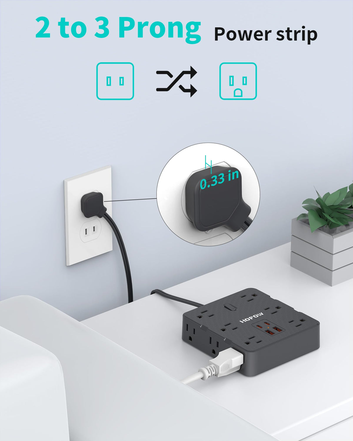 HOPOW adapter angled setup shows flush wall fit.