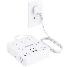 HOPOW 2-prong to 3-prong adapter with ultra-thin plug for flush wall mounting.