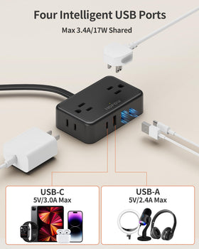 HOPOW 45-degree flat plug design keeps bottom receptacle accessible.