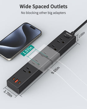 HOPOW 5-ac outlets with wide spacing accommodates bulky adapters