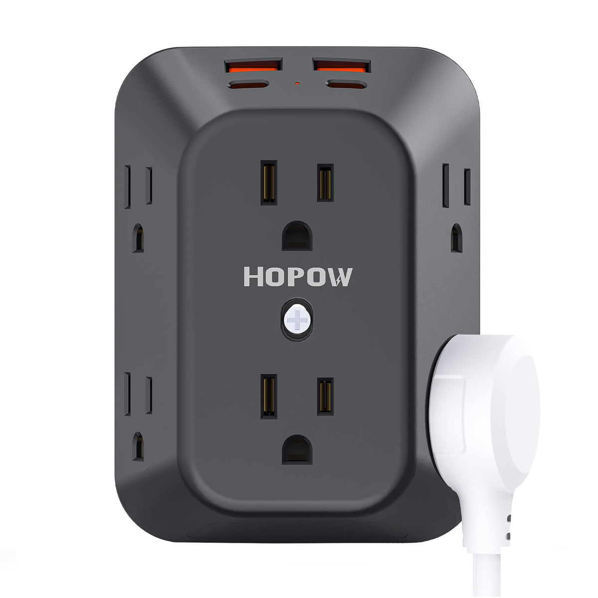 HOPOW 6-outlet USB charger with 4 USB ports powers multiple devices.